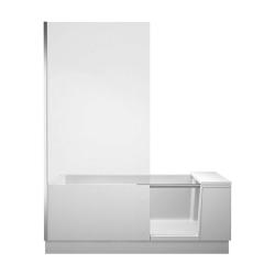 Ванна Duravit Shower+Bath 170х75 см пристенная, минеральное литье DuraSolid/прозрачное стекло слева, цвет: белый, с душевой перегородкой, дверцей, фронтальной панелью, ножками (без гидромассажа, сифона), прямоугольная