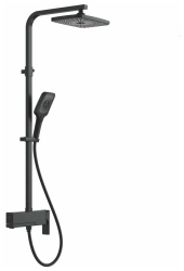 Душевая система ROSE, высота 860/1500 мм, цвет черный матовый, комплект: однорычажный, смеситель без излива/тропический душ (с верхней лейкой)/стойка/лейка/шланг, наружного монтажа