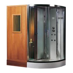 Душевая кабина 180x120x223 см GRANDE HOME HEMLOCK (левая) поддон низкий, прямоугольная, пристенная, стекло прозрачное, с гидромассажем, с сиденьем, с верхним душем, с инфракрасной сауной, распашная