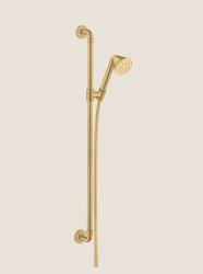 Душевой гарнитур Axor Showers/Front EcoSmart 1jet, высота 106,5 см, комплект: ручной душ/душевая штанга/душевой шланг 90 см/ползунок, цвет: шлифованное золото, внешнего монтажа, настенный, для душа/ванной