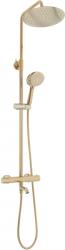Душевая система REA LUNGO, высота 117 см, цвет золото, комплект: смеситель термостатический/излив/тропический душ (с верхней лейкой)/стойка/лейка/шланг