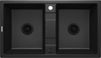 Мойка кухонная Deante Eridan, 86х50 см, две чаши, врезная, гранит, прямоугольная, цвет металлический графит, с отверстием под смеситель, без крыла, слив-перелив, врезная в столещницу