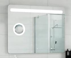 Зеркало Континент "Fibra Led", 90х70 см, с LED/ЛЕД-подсветкой, прямоугольное, с увеличительным зеркалом, выключатель сенсорный, для ванны, навесное/подвесное/настенное