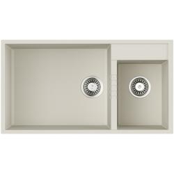 Мойка кухонная Omoikiri Tedori 85-2-U-WH, две чаши, 46,5х85 см, врезная, из искусственного гранита (Tetogranit), прямоугольная, цвет белый, без отверстия под смеситель, без крыла, слив-перелив, врезная в столещницу, для кухни