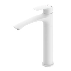 Смеситель для раковины/умывальника Milardo Rora, однорычажный, неповоротный, керамический картридж, высокий, длина излива 166 мм, латунь, цвет белый матовый