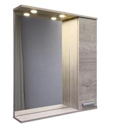 Зеркальный шкаф Comforty Марио-75 с LED/ЛЕД-подсветкой, 75х83,5х15,5 см подвесной, цвет дуб дымчатый, зеркало, с 1 распашной дверцей/полки, механизм плавного закрывания, прямоугольный