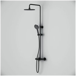Душевая система Am.Pm Like, высота 146 см, цвет черный матовый, комплект: термостатический смеситель/тропический душ (с верхней лейкой)/стойка/лейка/шланг