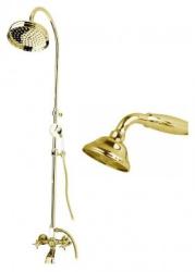 Душевая система Cezares Lord, высота 893-1293 мм, цвет золото 24 карат, комплект: двухвентильный смеситель/излив/тропический душ (с верхней лейкой)/стойка/лейка/шланг, наружного монтажа