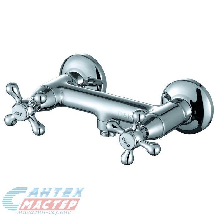 Смеситель для душа D&K Hessen Hercules двухвентильный, керамический, настенный, без излива, с шлангом/лейкой, латунь хром