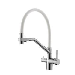 Смеситель для кухни/мойки Esko K25 W с подключением к фильтру, однорычажный, поворотный, керамический картридж, R-излив, гибкий, длина 242 мм, высота 194 мм белый/хром, нержавеющая сталь