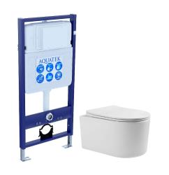 Комплект унитаза с инсталляцией Aquatek Мия (Сет) c сиденьем микролифт, безободковый, смыв торнадо, без кнопки, без крепления