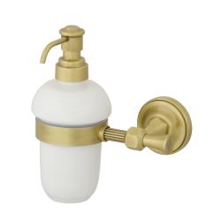 Дозатор жидкого мыла Migliore Fortuna, настенный, керамика/латунь, форма округлая, для мыла в ванную/туалет/душевую кабину, цвет бронза/белый