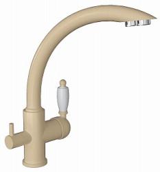 Смеситель для кухни/мойки Flortek Шале FK, с подключением фильтра питьевой воды/биканальный, однорычажный, керамический картридж, с поворотным изливом, высокий, длина излива 222 мм, латунь, цвет шампань