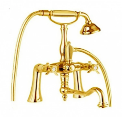 Смеситель для ванны/душа Cezares Lord, на борт ванны, двухвентильный, поворотный, длина 285 мм, керамический, латунь, цвет золото 24 карат