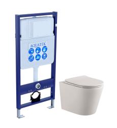 Комплект унитаза с инсталляцией Aquatek Вега (Сет) c сиденьем микролифт, безободковый, без кнопки, без крепления