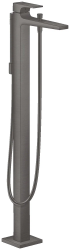 Смеситель для ванны Hansgrohe Metropol напольный, однорычажный, неповоротный, латунный, длина излива 23,5 см, керамический, цвет шлифованный черный хром, с душевым шлангом/лейкой