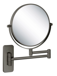 Зеркало Aquatek AQ4910BGM косметическое, круглое, настенное, увеличение x 3, двустороннее, телескопическое, цвет оружейная сталь, латунь