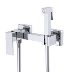 Смеситель с гигиеническим душем Splenka S98.51, настенный, однорычажный, керамический, без излива, с гибким шлангом/лейкой, латунь, цвет хром