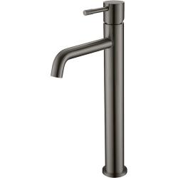 Смеситель для раковины/умывальника Boheme Uno, однорычажный, неповоротный, керамический, высокий, длина излива 145 мм, латунь, цвет оружейная сталь матовая