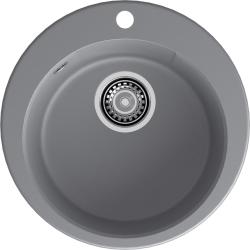 Мойка GranFest URBAN 649, 49х49 см, врезная, кварц, круглая, цвет темно-серый, с отверстием под смеситель, слив-перелив, без крыла, для кухни