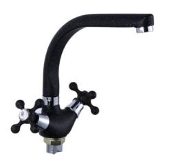 Смеситель для кухни/мойки Ekko, двухвентильный, поворотный, керамический, длина излива 182 мм, силумин, цвет черный