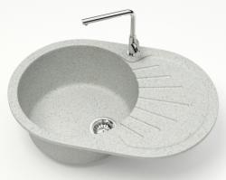 Мойка Azario Flora 73х45 см, врезная, из искусственного мрамора, овальная, цвет светло-серый, без отверстия под смеситель, слив-перелив, с крылом, оборачиваемая, для кухни