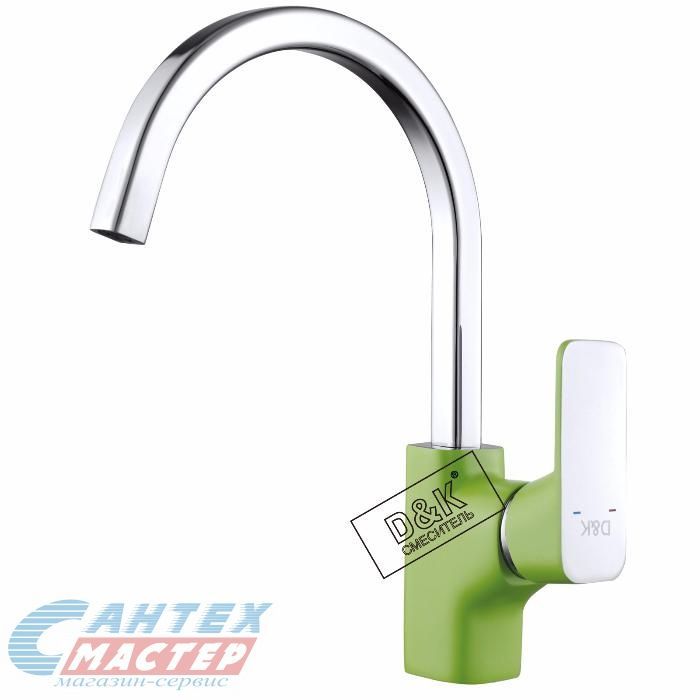 Смеситель для кухни/мойки D&K Berlin Humboldt однорычажный, керамический, с высоким изливом, длина 198 мм, поворотный, латунь, цвет зеленый хром, ёлочка, кухонный, хромированный, вертикальный, кран, комплект, сантехника, водопроводные, размер