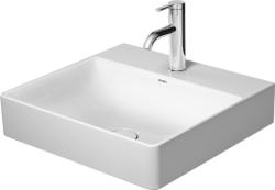 Раковина DURAVIT DuraSquare WonderGliss 50х47х14,5 см, подвесная, прямоугольная, санфарфор, цвет белый, 2 отверстия под смеситель, антигрязевое покрытие, без перелива