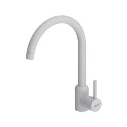 Смеситель для кухни/мойки Dorff Logic однорычажный, поворотный, нержавеющая сталь, с высоким изливом, длина 181 мм, цвет белый