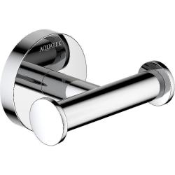 Крючок двойной Aquatek Оберон настенный, нержавеющая сталь/латунь, форма округлая, для полотенец/халатов в ванную/туалет/душевую кабину, цвет хром