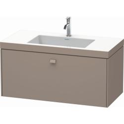 Тумба c раковиной Duravit Brioso, 100х48х50,2 см, подвесная, 1 выдвижной ящик, ДСП, цвет: базальт /Vero Air, мебельная, прямоугольная, цвет белый, фарфоровая, 1 отверстие под смеситель, без перелива