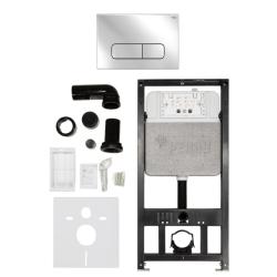 Инсталляция для унитаза Рехау Novaflow с панелью смыва Nova Ellipse 001 (овальные клавиши) цвет хром глянцевый, система для подвесного унитаза, со скрытым смывным бачком (бак), комплект, размеры рамы (каркас) 520х125х1147 мм