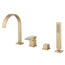 Смеситель для ванны/душа ABBER Wasserfall на борт ванны, однорычажный, неповоротный, длина излива 200 мм, латунь, цвет золото матовое