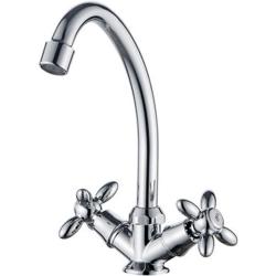 Смеситель для кухни/мойки Ledeme H27 двухвентильный, керамический, с высоким поворотным изливом, латунь, цвет хром, кухонный, хромированный, вертикальный, кран, комплект, сантехника, водопроводные, размер, характеристики, высота, расстояние, длина