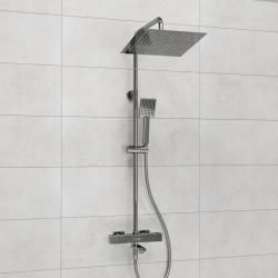 Душевая система WasserKRAFT, высота 840-1150 мм, цвет хром, комплект: термостатический смеситель/излив/тропический душ (с верхней лейкой)/стойка/лейка/шланг, наружного монтажа