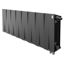 Радиатор отопления Royal Thermo PianoForte 300 Noir Sable VDR (16 секций) биметаллический, нижнее, правое подключение, для квартиры, дома, водяные, мощность 1845 Вт, настенный, батарея, черный графит