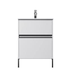 Тумба под раковину AM.PM Sense 60, 600x465x685 мм, подвесная/напольная, цвет белый глянец/черная ручка, 2 выдвижных ящика, под раковину/умывальник, прямоугольная, универсальная