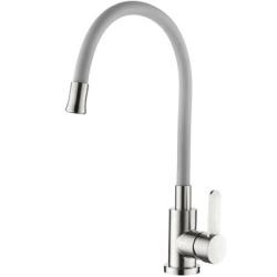 Смеситель для кухни/мойки LEDEME, однорычажный, поворотный, латунный, гибкий излив, нержавеющая сталь, цвет серый