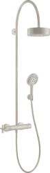 Душевая система Axor Citterio Showerpipe 180 1jet, высота 129,7 см, цвет: под сталь, комплект:  верхний душ/ручной душ/душевой термостат/душевой шланг/держатель для душа, наружного монтажа, настенная, латунная, для душа/ванной