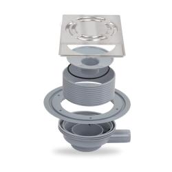 Трап Metaleks с решеткой AQUA, D 32, цвет хром, для душа в полу, с выпускным штуцером, горизонтальный выпуск, нержавеющая сталь, квадратный