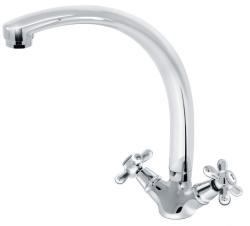 Смеситель для кухни/мойки Варион РЕТРО излив MAXI, двухвентильный, поворотный, кран-буксы, длина излива 210 мм, латунь, цвет хром