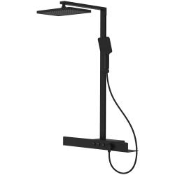 Душевая система настенная Azario Deepsea, высота- 1190 мм, цвет черный, комплект: термостатический смеситель/тропический душ (с верхней лейкой)/лейка/держатель лейки/штанга/шланг, латунь, наружного монтажа