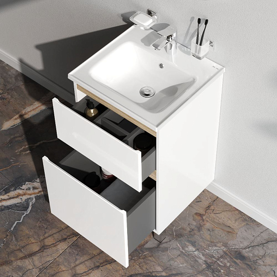 Тумба под раковину Am.Pm X-Joy 475х830х445 см напольная, 2 выдвижных ящика, цвет сочетание дерева и белого глянца, материал МДФ / ЛДСП прямоугольная, в ванную комнату