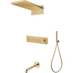 Душевая система Boheme Fusion, встраиваемая, цвет золото, комплект: однорычажный смеситель/излив/тропический душ (с верхней лейкой)/лейка/шланг, встраиваемый (скрытый) монтаж