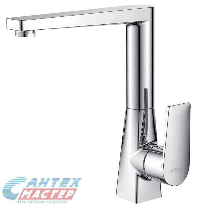 Смеситель для кухни/мойки D&K Lessing Rhein однорычажный, керамический, с высоким изливом, длина 182 мм, поворотный, латунь, цвет хром, ёлочка,  кухонный, хромированный, вертикальный, кран, комплект, сантехника, водопроводные, размер, характеристики