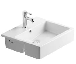 Раковина DURAVIT Vero, 55х47х17 см, полувстраиваемая, прямоугольная, санфарфор, цвет белый, с 1 отверстием под смеситель, слив/перелив