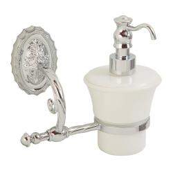Дозатор жидкого мыла Migliore Edera, настенный, керамика/латунь, форма округлая, для мыла в ванную/туалет/душевую кабину, цвет хром/белый