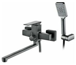 Смеситель для ванны/душа LEDEME настенный, однорычажный, поворотный, латунный, длина излива 375 мм, латунь, цвет графит