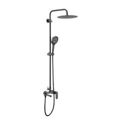 Душевая система Raglo R10.24.09 со смесителем, высота 1184-1514 мм цвет графит, комплект: однорычажный смеситель/излив/тропический душ круглый (с верхней лейкой)/лейка/стойка/шланг, нержавеющая сталь