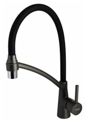 Смеситель для кухни/мойки LEDEME, однорычажный, поворотный, латунный, гибкий излив, длина излива 206 мм, латунь, цвет графит/черный